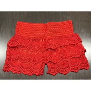 Legging Depot boutique Girls Sz M L red Crochet Shorts Layered Tiered Shorts NWT